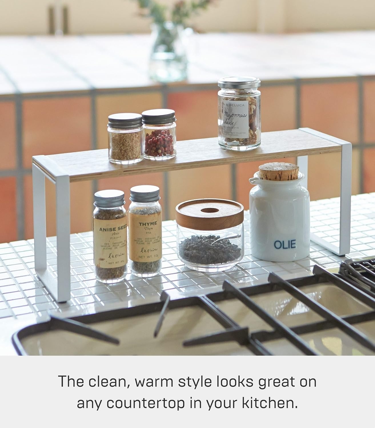 image:imageYAMAZAKI Home Kitchen Rack Counter Storage Shelf Organizer Steel WoodWhiteKitchen Rack Wide