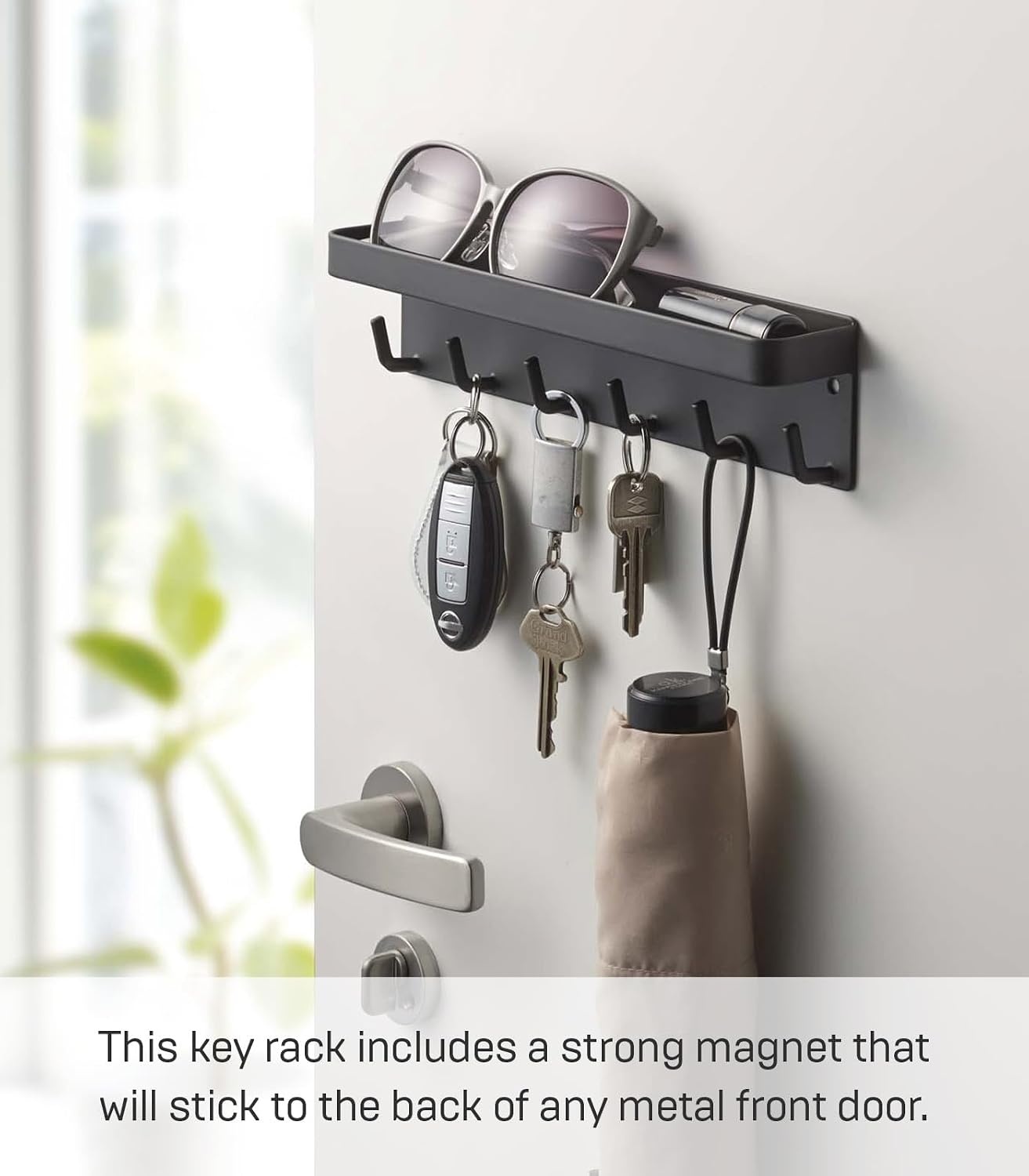 image:imageYAMAZAKI Home Magnetic Key Rack with Tray Steel One Size BlackBlack