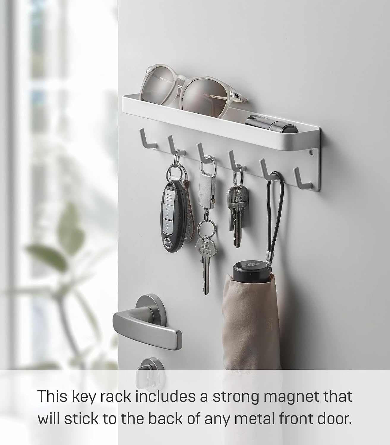 image:imageYAMAZAKI Home Magnetic Key Rack with Tray Steel One Size BlackWhite