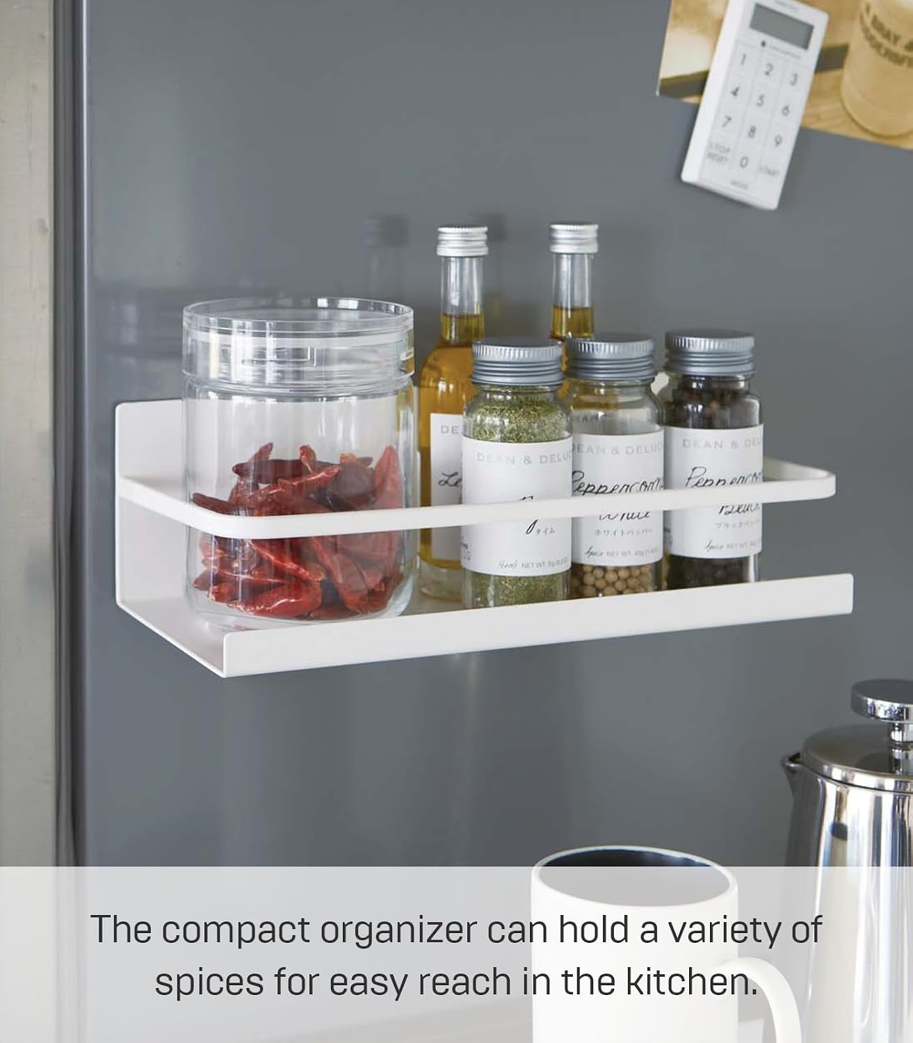 image:imageYAMAZAKI Home Magnetic Spice Storage Rack Organizer For Fridge SteelWhite