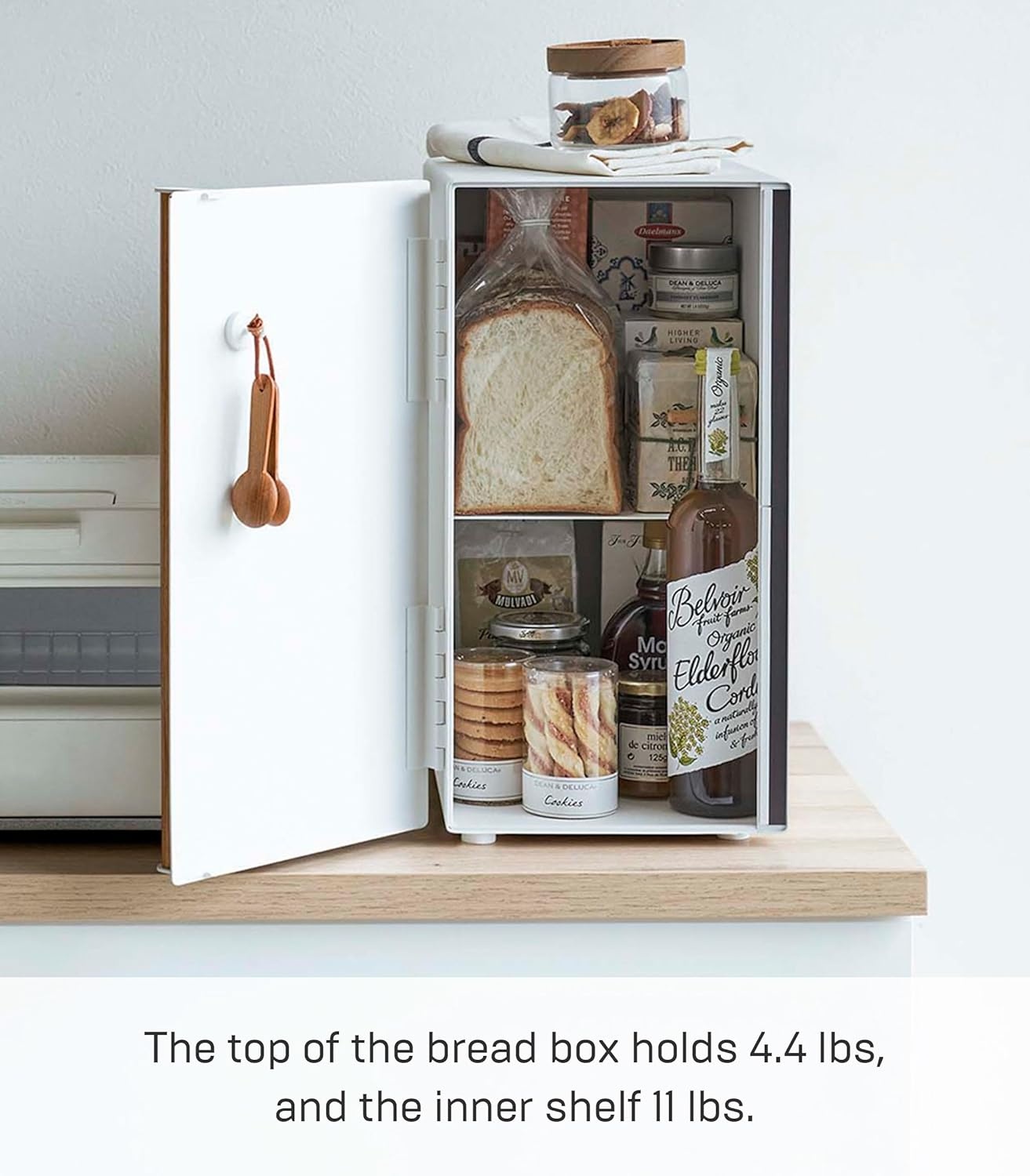 image:imageYAMAZAKI Home Modern Bread Box Steel Wood Countertop Bread Storage Container Large White Bread Box for Kitchen Countertop SpaceSaving Bread Keeper Easy Access LidWhite