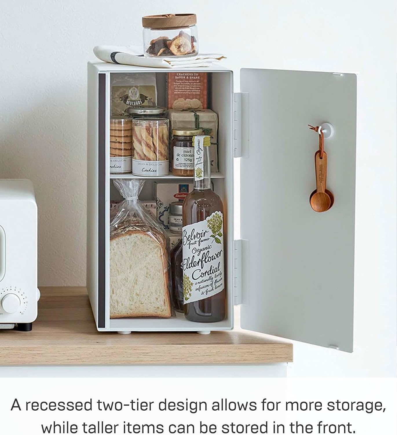 image:imageYAMAZAKI Home Modern Bread Box Steel Wood Countertop Bread Storage Container Large White Bread Box for Kitchen Countertop SpaceSaving Bread Keeper Easy Access LidWhite