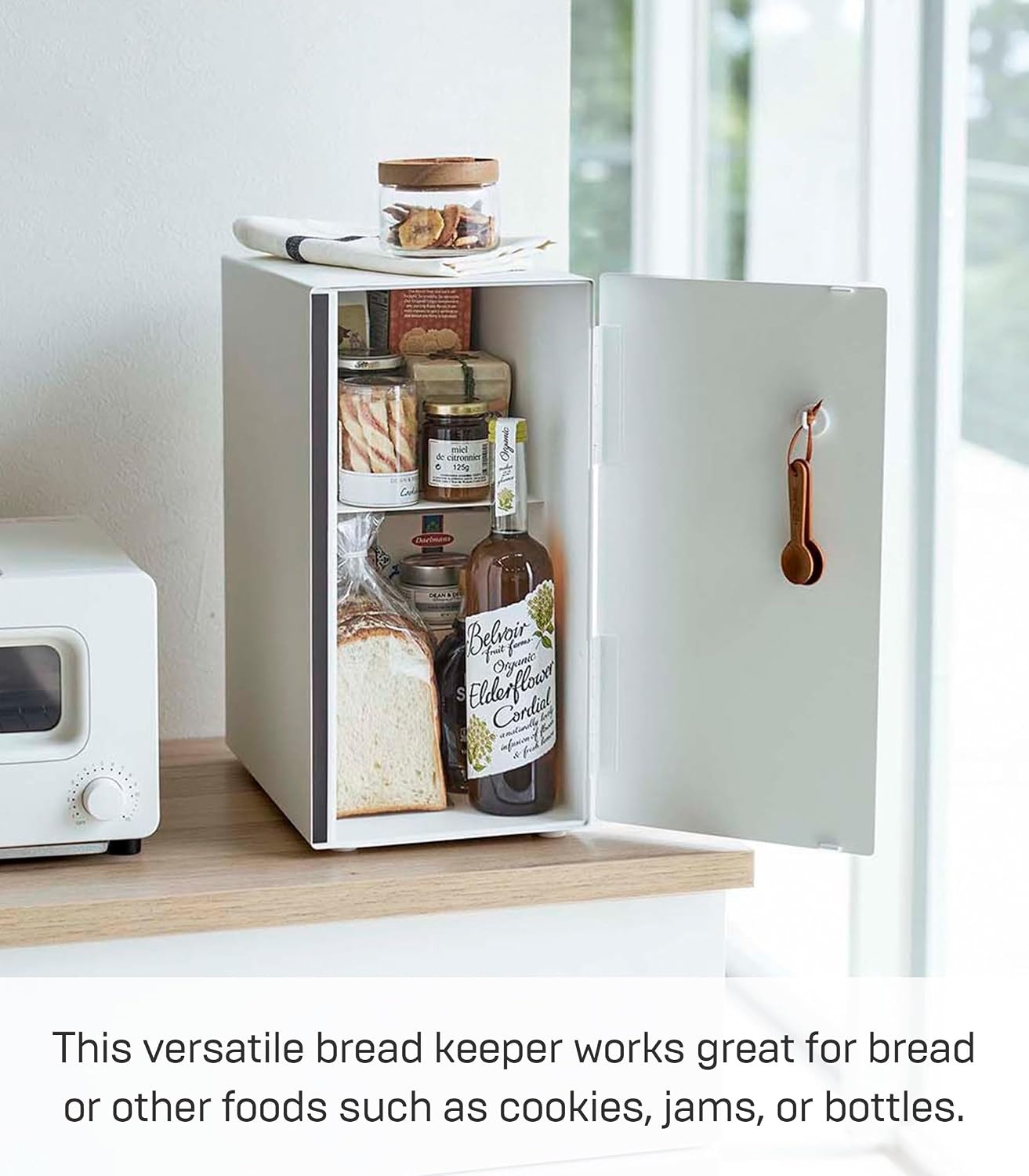 image:imageYAMAZAKI Home Modern Bread Box Steel Wood Countertop Bread Storage Container Large White Bread Box for Kitchen Countertop SpaceSaving Bread Keeper Easy Access LidWhite