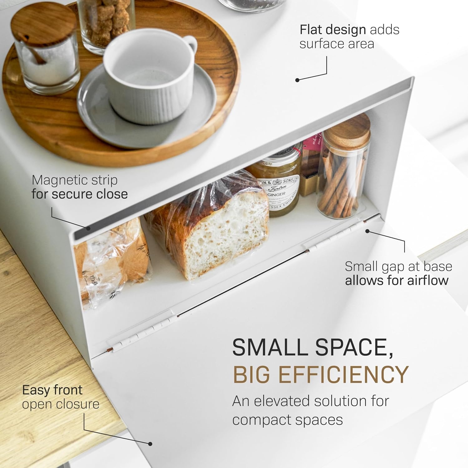 image:imageYAMAZAKI Home Modern Bread Box Steel Wood Countertop Bread Storage Container Large White Bread Box for Kitchen Countertop SpaceSaving Bread Keeper Easy Access LidWhite