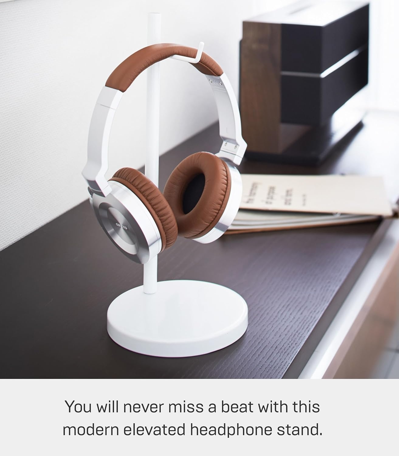 image:imageYAMAZAKI Home Office Desk Headphone Stand Headset Holder Round Base Round SteelWhite