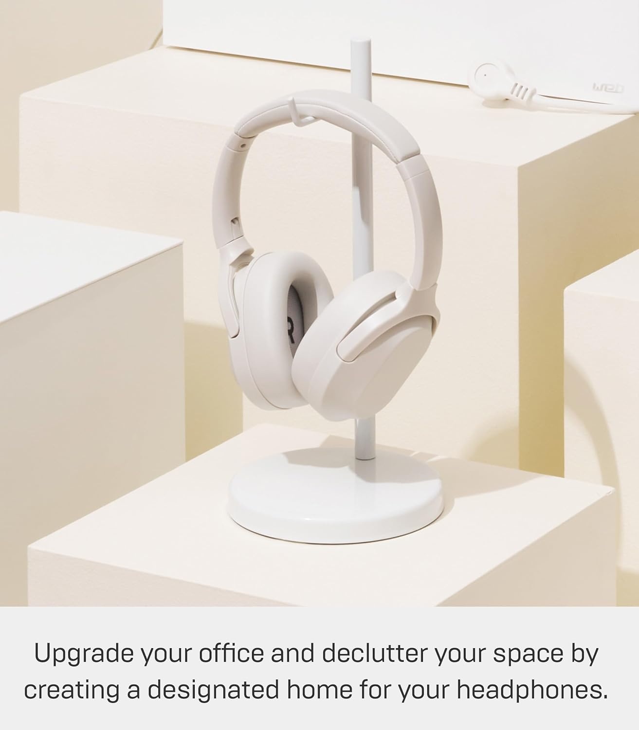 image:imageYAMAZAKI Home Office Desk Headphone Stand Headset Holder Round Base Round SteelWhite