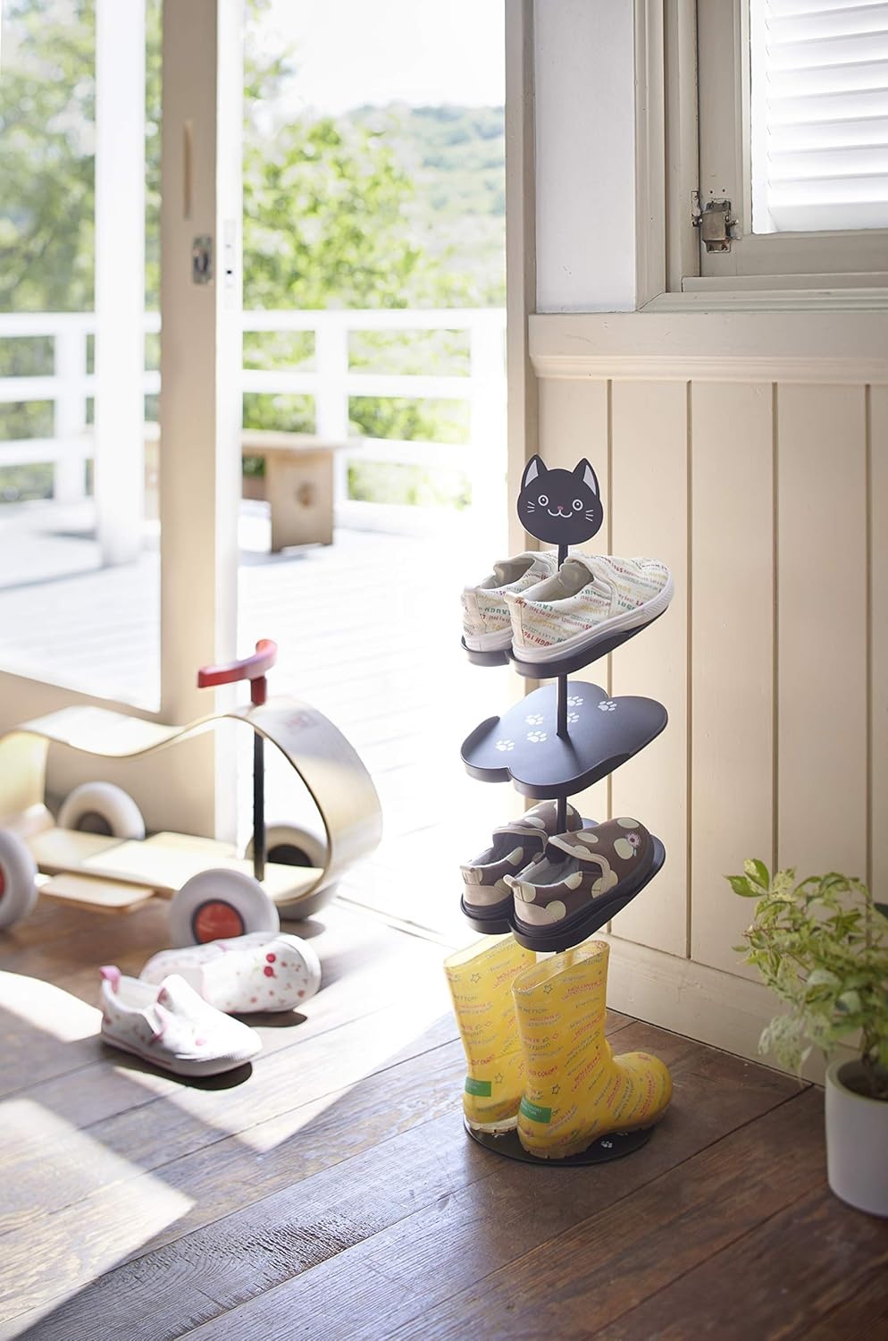 image:imageYAMAZAKI Home Other Bunny Childrens Shoe Rack Kids Shoe Organizer 26 Steel Holds 3 Pairs of ShoesBlack