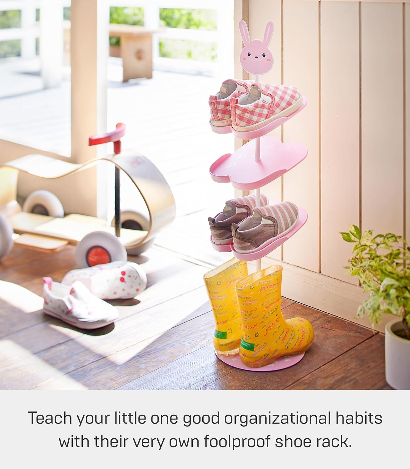 image:imageYAMAZAKI Home Other Bunny Childrens Shoe Rack Kids Shoe Organizer 26 Steel Holds 3 Pairs of ShoesPink