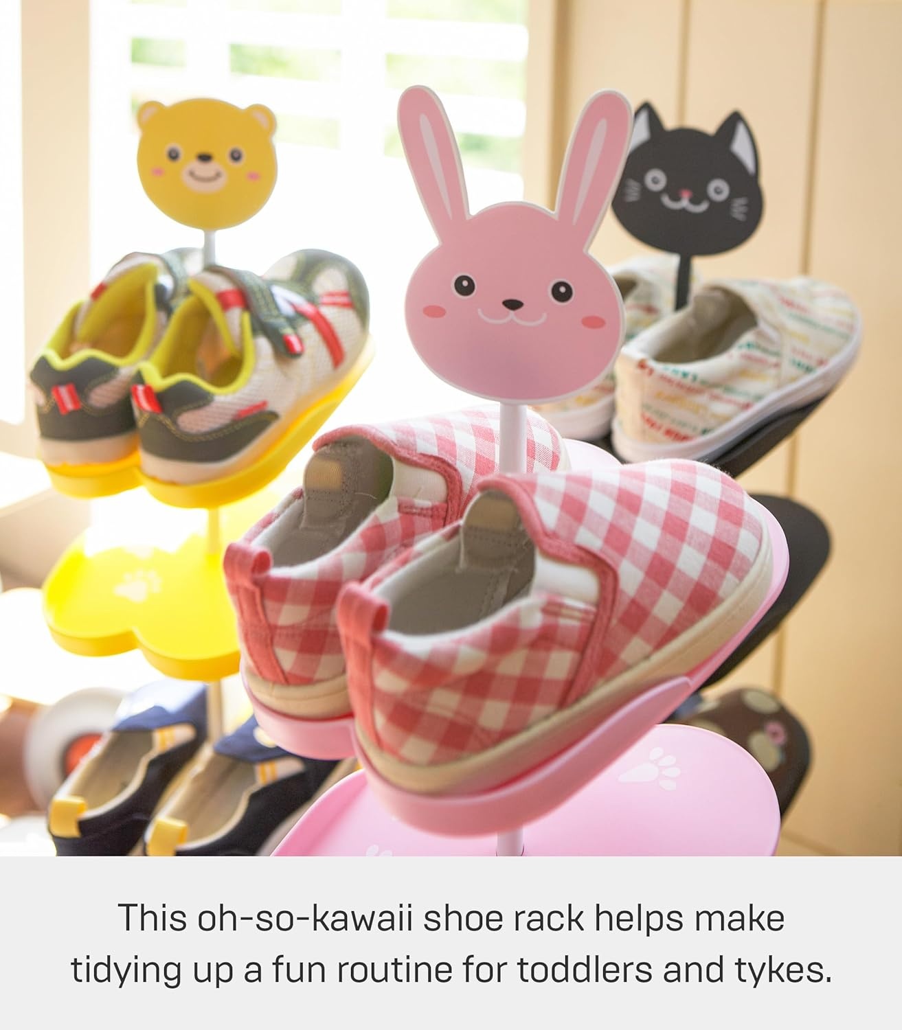 image:imageYAMAZAKI Home Other Bunny Childrens Shoe Rack Kids Shoe Organizer 26 Steel Holds 3 Pairs of ShoesPink