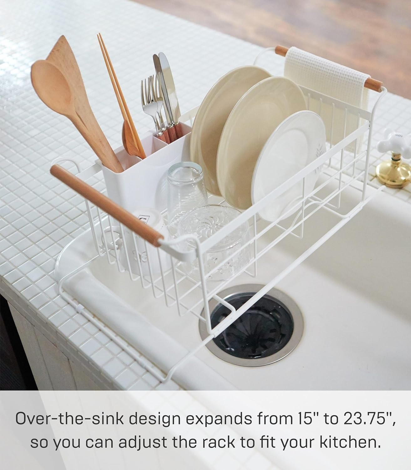 image:imageYAMAZAKI Home OverTheSink Dish Drainer Rack Expandable Kitchen Drying Organizer Holder No Assembly ReqWhite