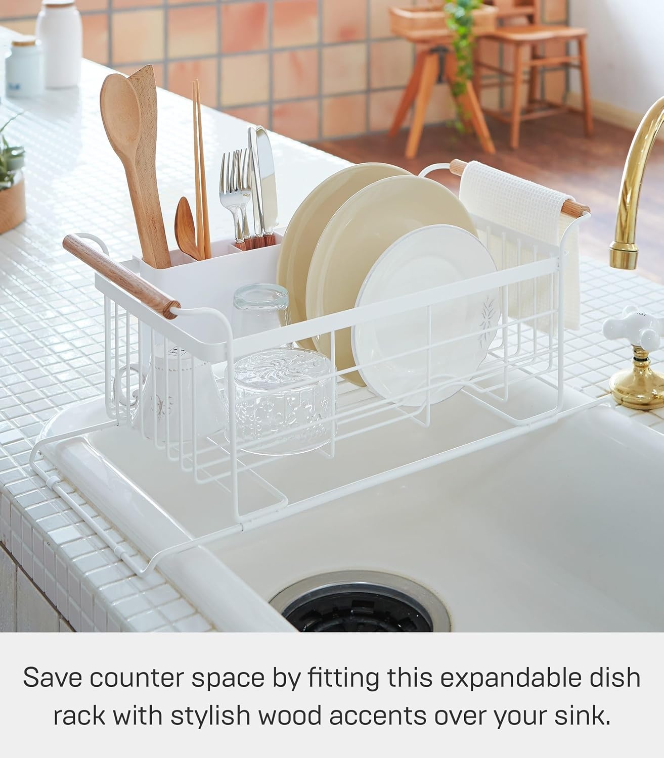 image:imageYAMAZAKI Home OverTheSink Dish Drainer Rack Expandable Kitchen Drying Organizer Holder No Assembly ReqWhite