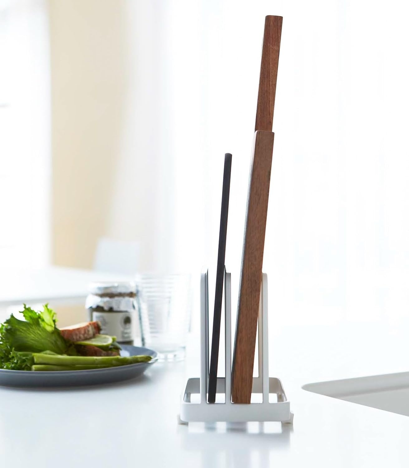 image:imageYAMAZAKI Home Plate Cutting Board Stand Kitchen Storage Rack Holder Organizer SteelWhite