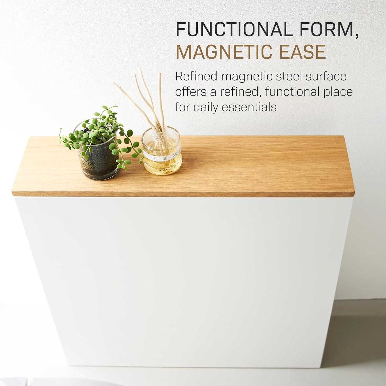 image:imageYAMAZAKI Home PullOut Bathroom Storage Cabinet Slim Bathroom Storage Cabinet with Wood Top Steel Organizer for Toilet Paper and Cleaning Supplies Modern SpaceSaving Design White Steel WoodWhite