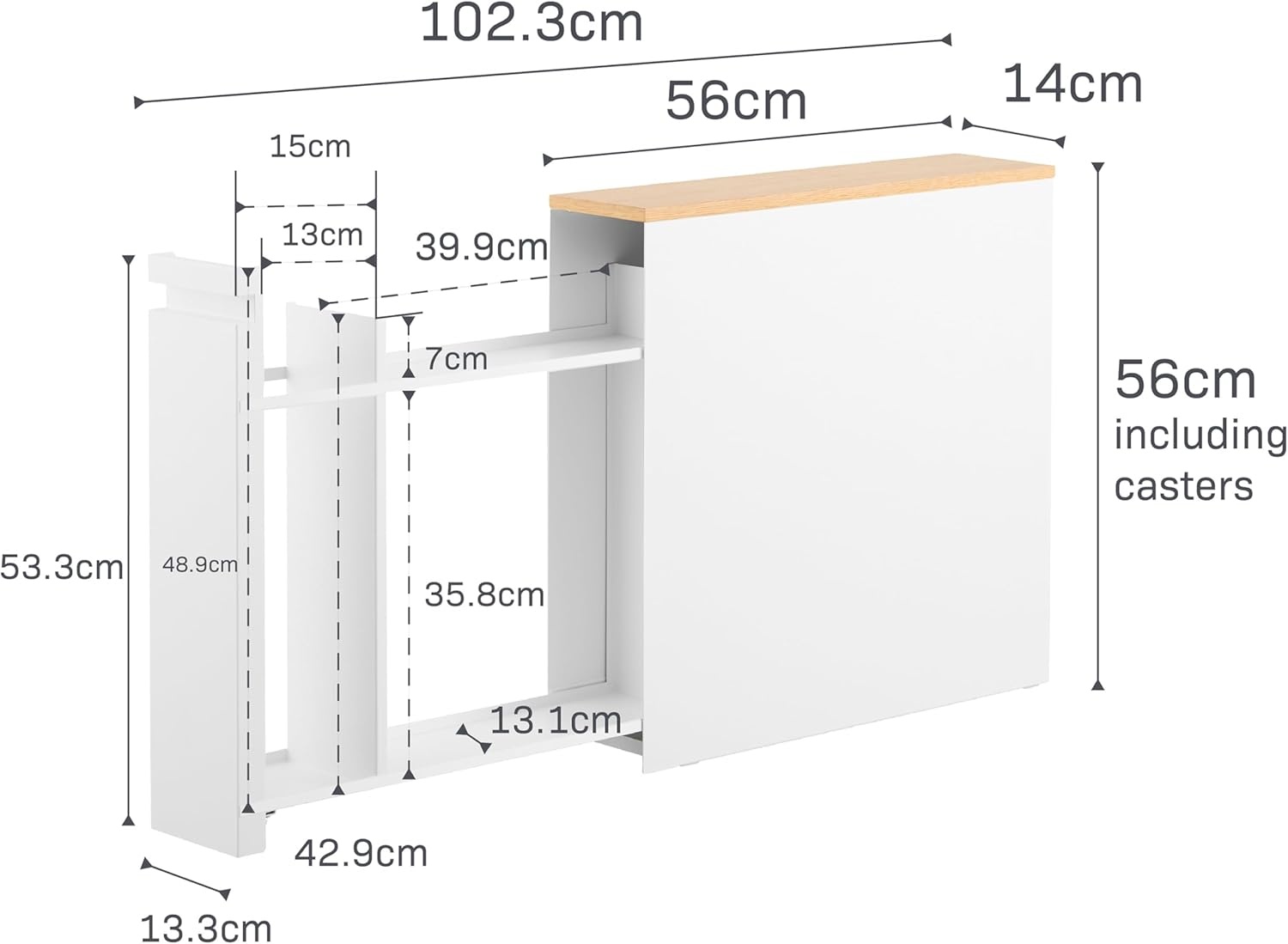 image:imageYAMAZAKI Home PullOut Bathroom Storage Cabinet Slim Bathroom Storage Cabinet with Wood Top Steel Organizer for Toilet Paper and Cleaning Supplies Modern SpaceSaving Design White Steel WoodWhite