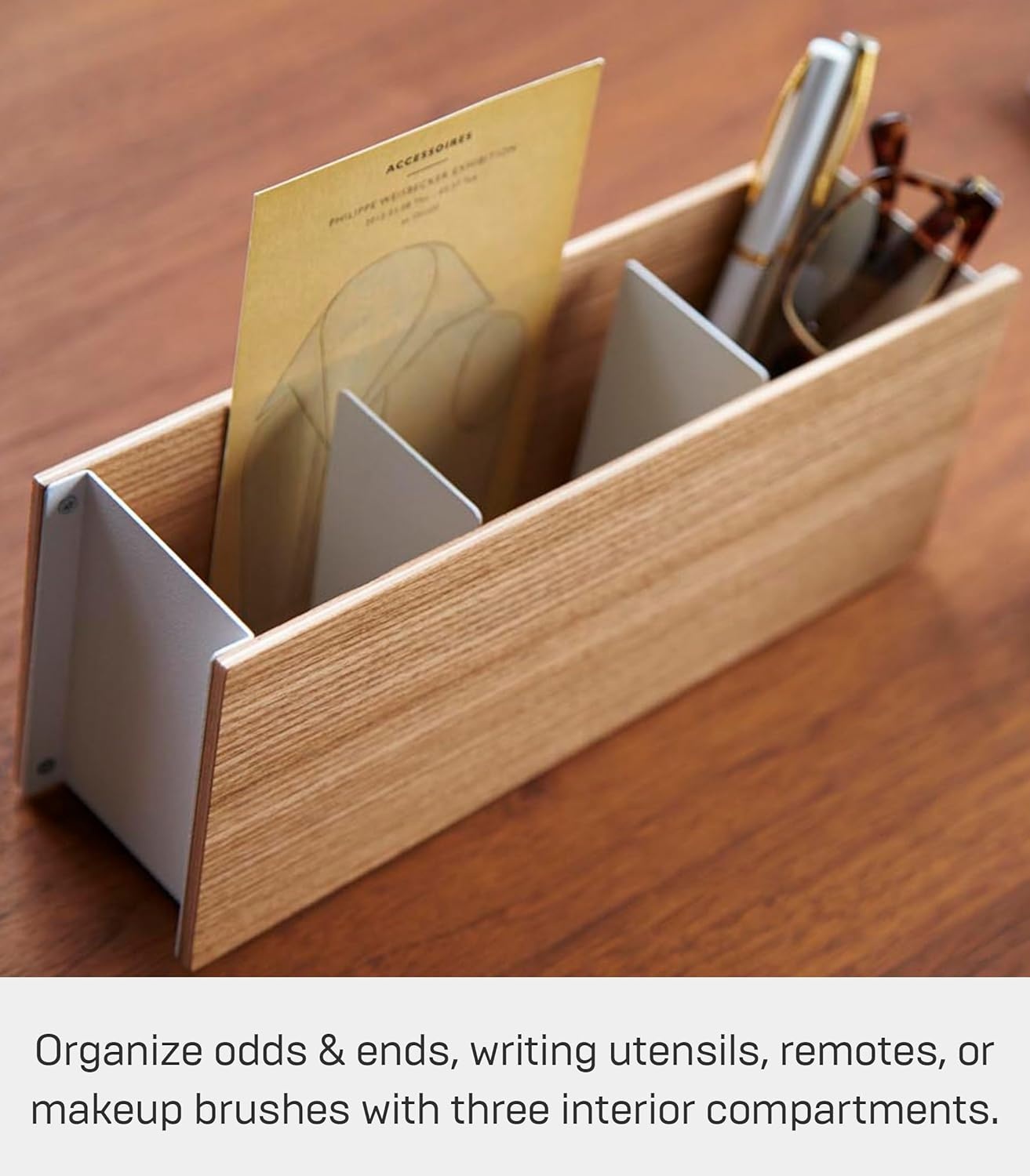image:imageYAMAZAKI Home Rin Desk Organizer Tv Remote Control And Pen Holder Small Steel WoodAsh