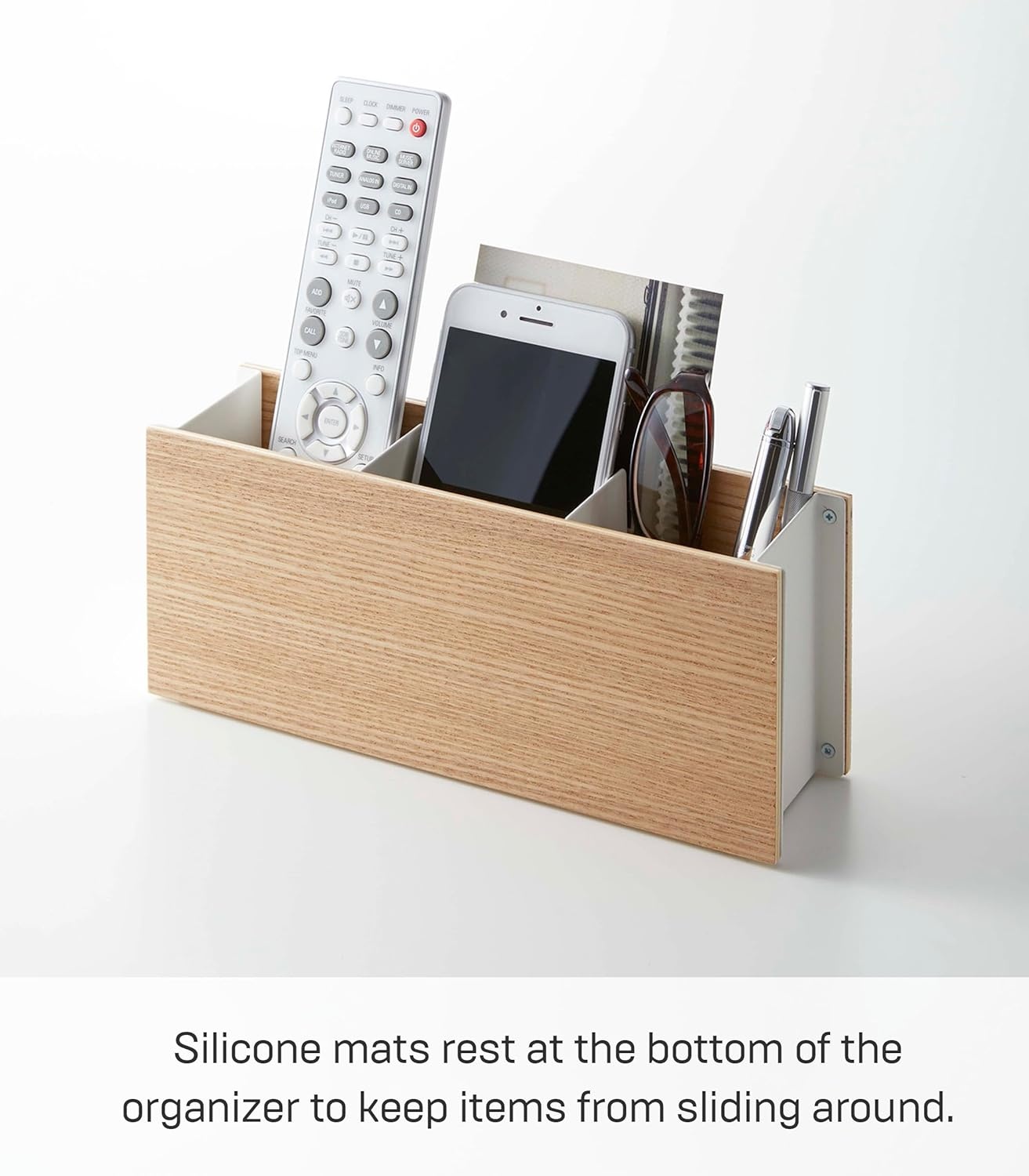 image:imageYAMAZAKI Home Rin Desk Organizer Tv Remote Control And Pen Holder Small Steel WoodAsh