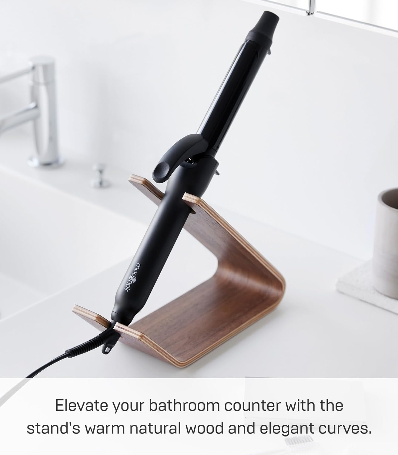 image:imageYAMAZAKI Home Rin Hair Dryer amp Iron Holder Hair Tool Organizer for SalonQuality Blowout HairdryerFlat IronCurling Iron Countertop Organizer Wood