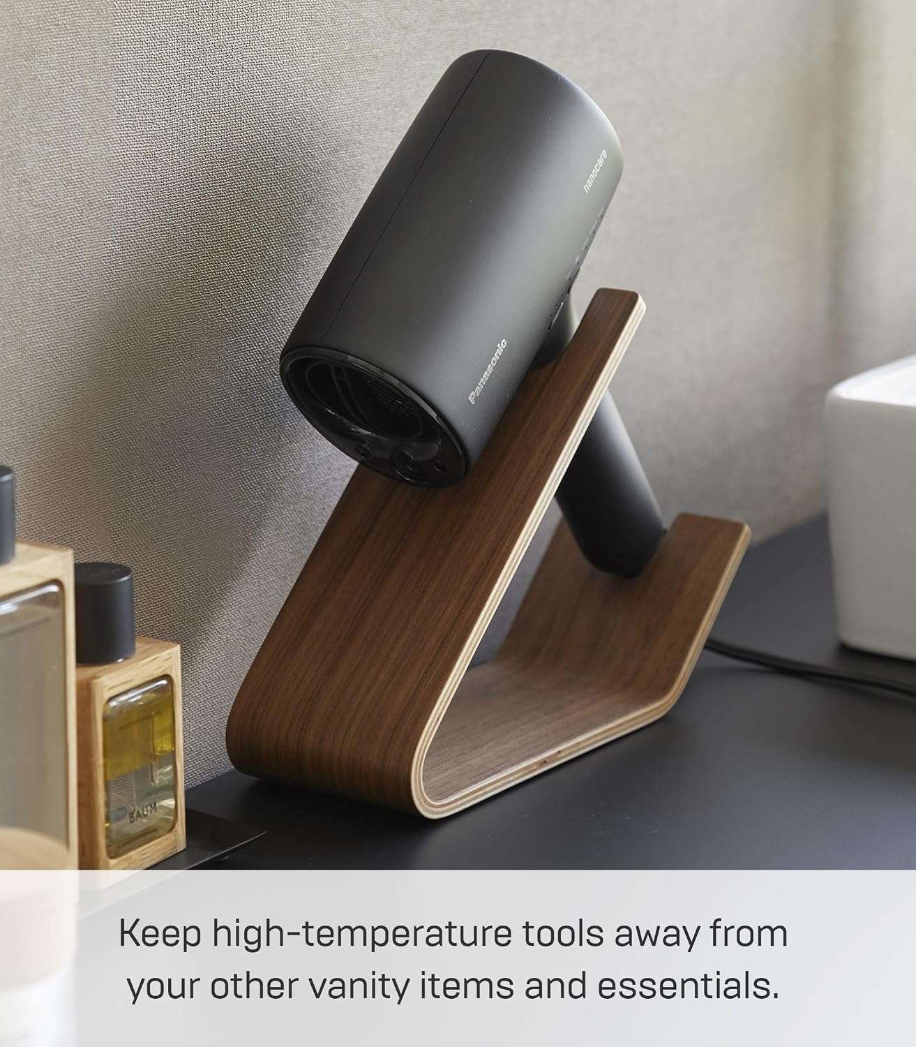 image:imageYAMAZAKI Home Rin Hair Dryer amp Iron Holder Hair Tool Organizer for SalonQuality Blowout HairdryerFlat IronCurling Iron Countertop Organizer Wood