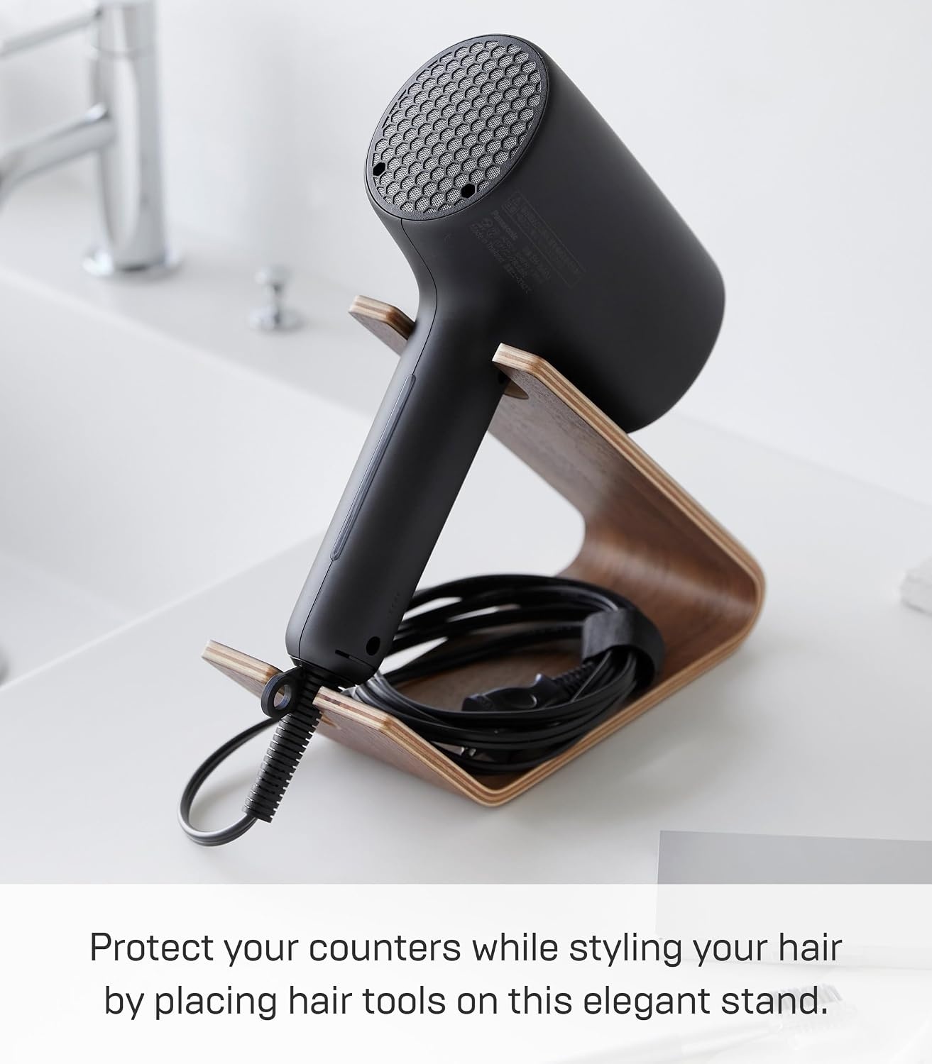 image:imageYAMAZAKI Home Rin Hair Dryer amp Iron Holder Hair Tool Organizer for SalonQuality Blowout HairdryerFlat IronCurling Iron Countertop Organizer Wood