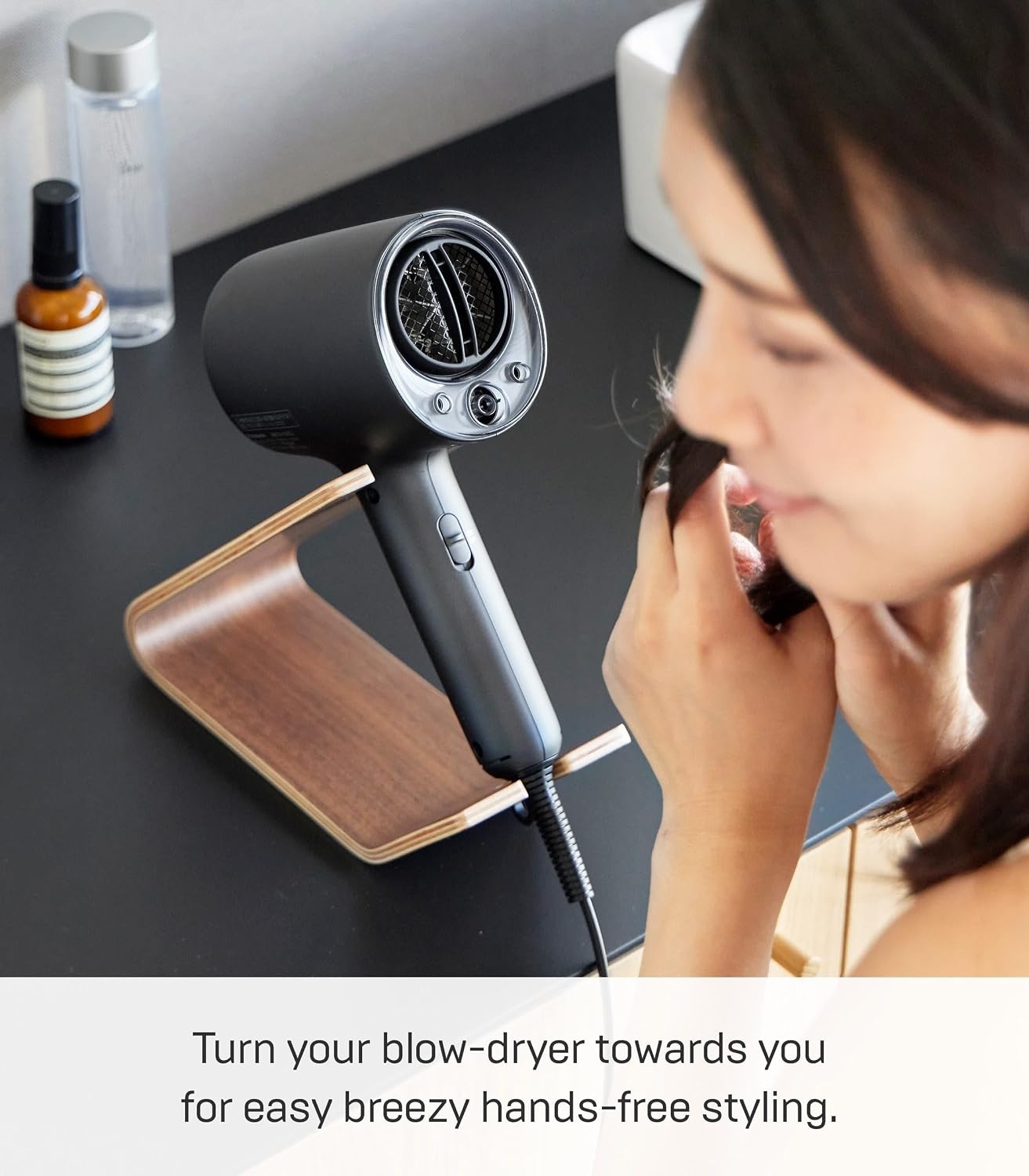 image:imageYAMAZAKI Home Rin Hair Dryer amp Iron Holder Hair Tool Organizer for SalonQuality Blowout HairdryerFlat IronCurling Iron Countertop Organizer Wood