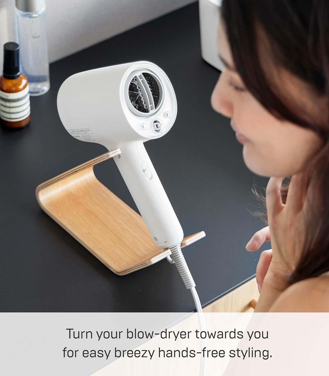 image:imageYAMAZAKI Home Rin Hair Dryer amp Iron Holder Hair Tool Organizer for SalonQuality Blowout HairdryerFlat IronCurling Iron Countertop Organizer WoodAsh