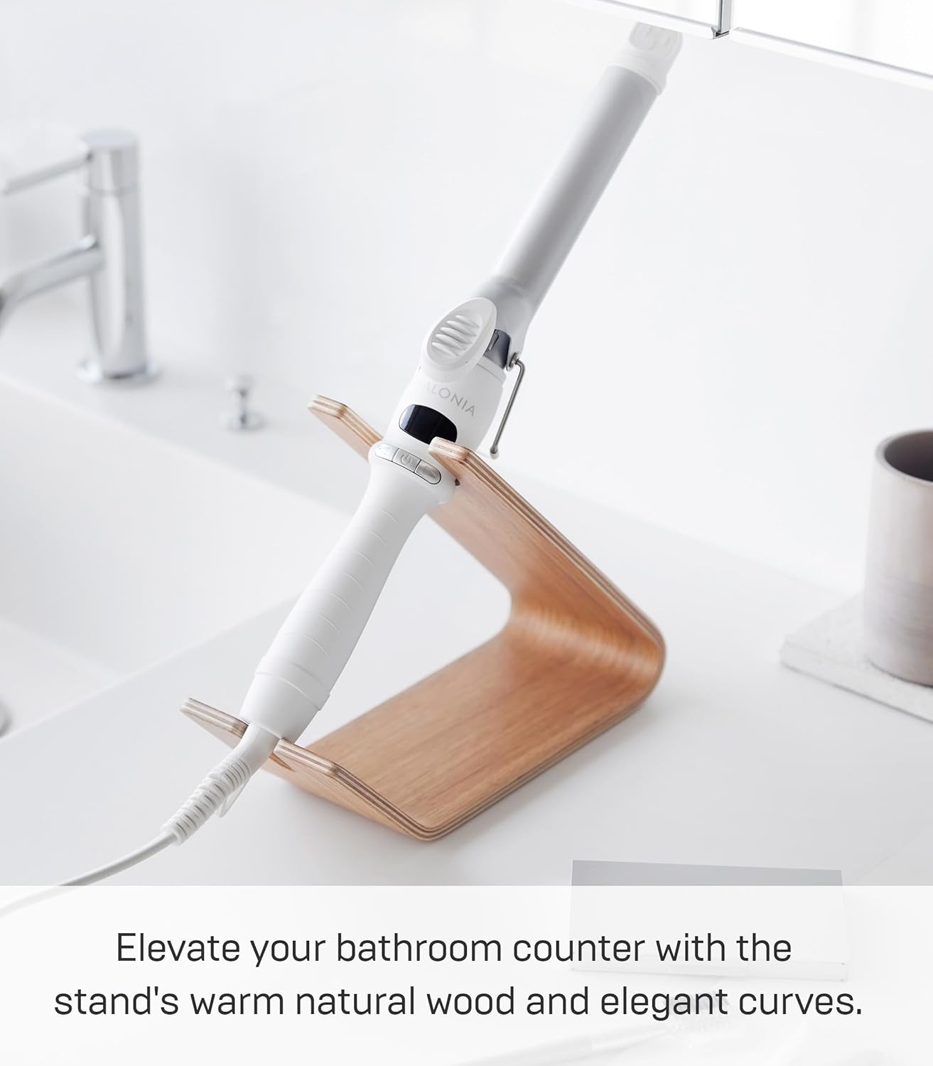 image:imageYAMAZAKI Home Rin Hair Dryer amp Iron Holder Hair Tool Organizer for SalonQuality Blowout HairdryerFlat IronCurling Iron Countertop Organizer WoodAsh
