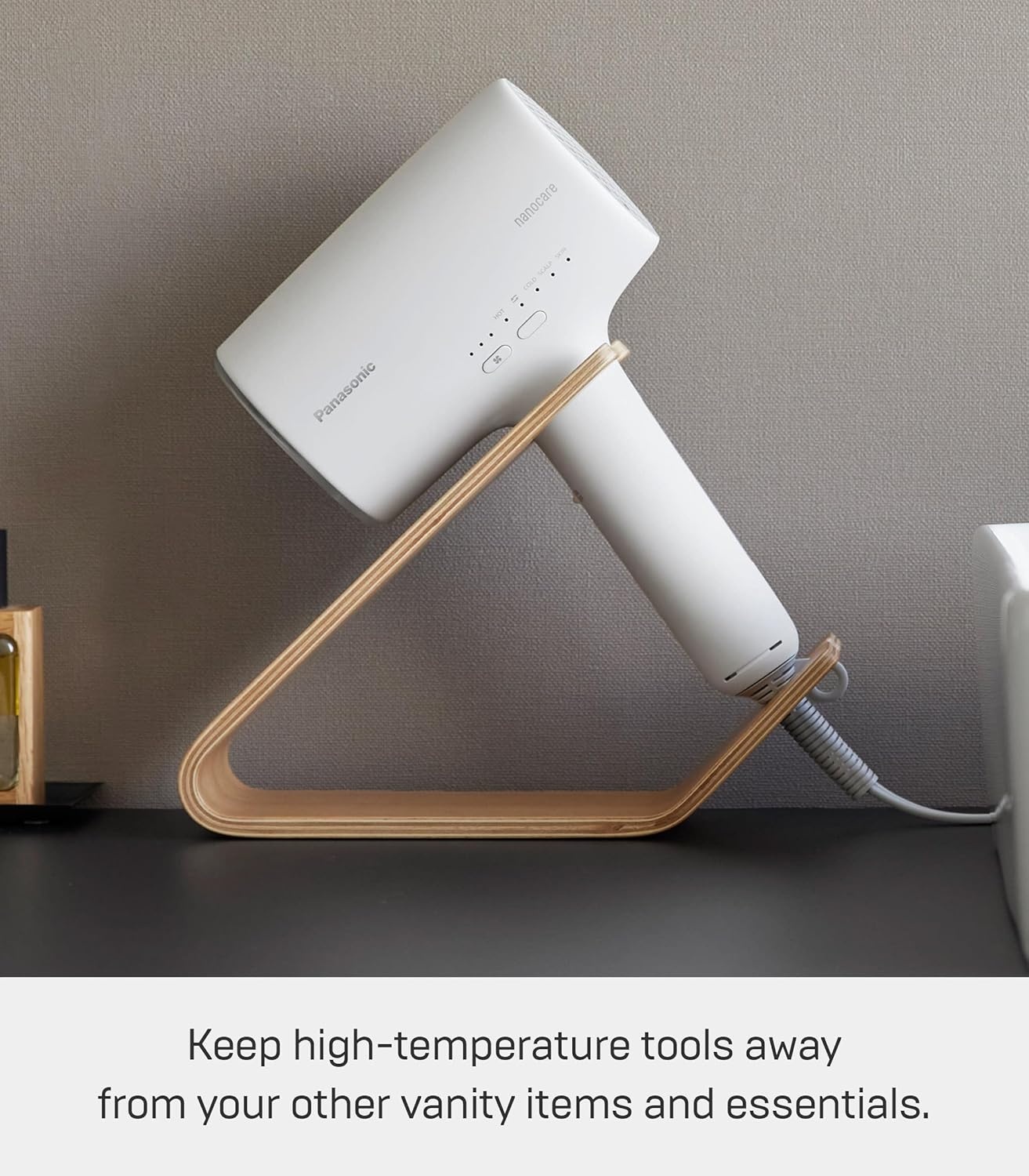 image:imageYAMAZAKI Home Rin Hair Dryer amp Iron Holder Hair Tool Organizer for SalonQuality Blowout HairdryerFlat IronCurling Iron Countertop Organizer WoodAsh