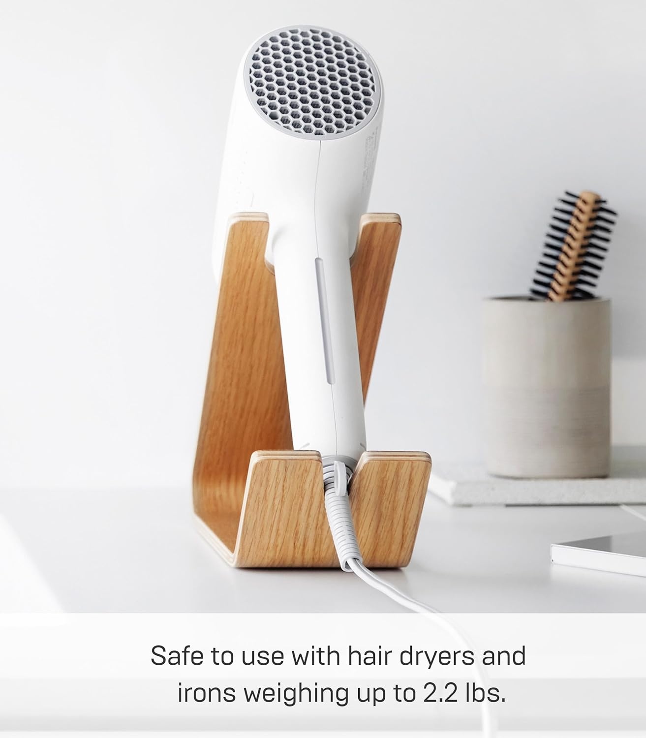image:imageYAMAZAKI Home Rin Hair Dryer amp Iron Holder Hair Tool Organizer for SalonQuality Blowout HairdryerFlat IronCurling Iron Countertop Organizer WoodAsh