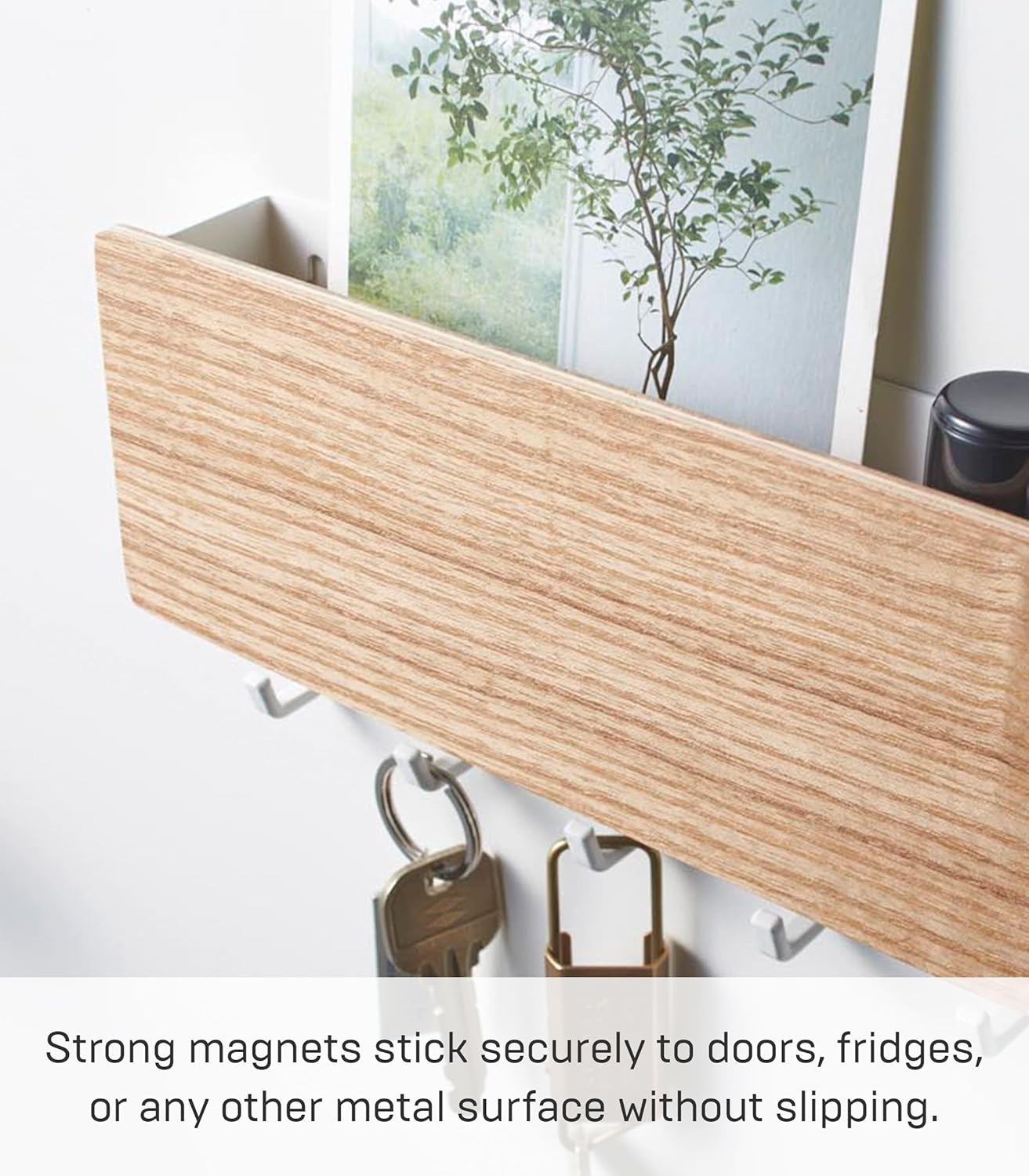image:imageYAMAZAKI Home Rin Magnetic Wall Organizer Key Hooks amp Tray for Storage Steel WoodAsh