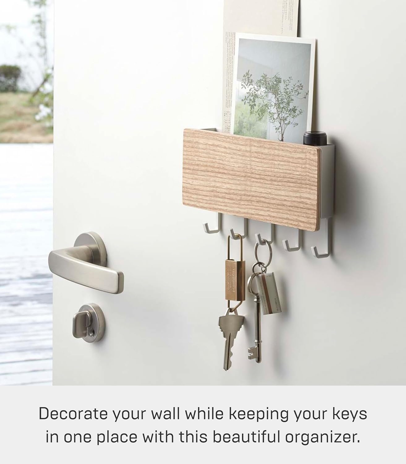 image:imageYAMAZAKI Home Rin Magnetic Wall Organizer Key Hooks amp Tray for Storage Steel WoodAsh
