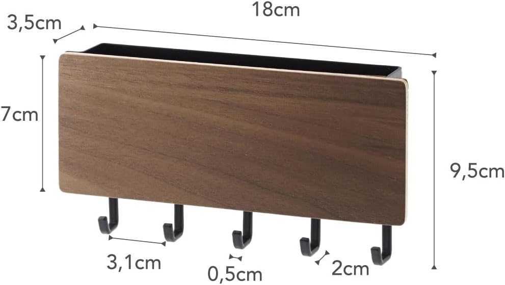 image:imageYAMAZAKI Home Rin Magnetic Wall Organizer Key Hooks amp Tray for Storage Steel WoodWalnut