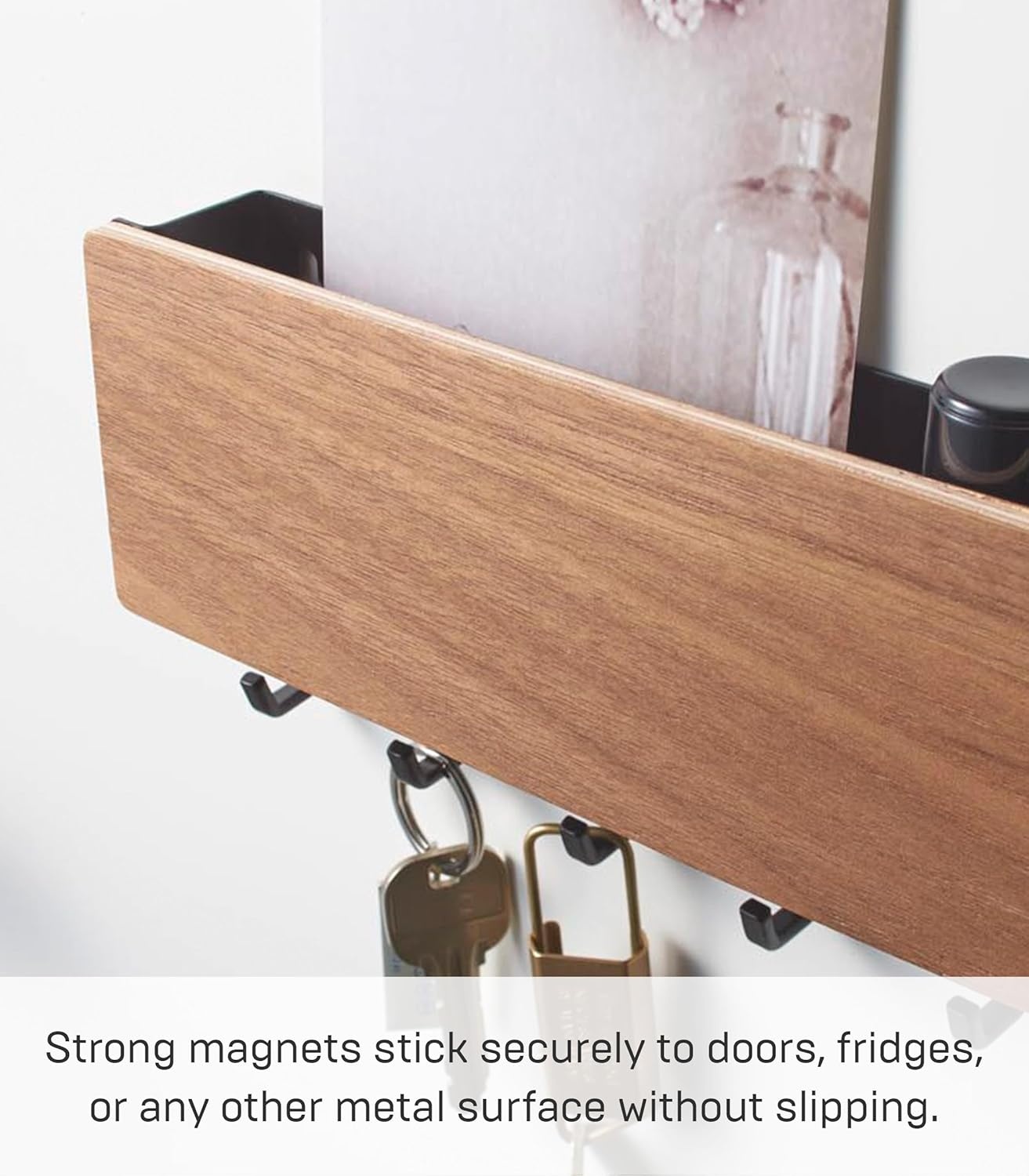 image:imageYAMAZAKI Home Rin Magnetic Wall Organizer Key Hooks amp Tray for Storage Steel WoodWalnut