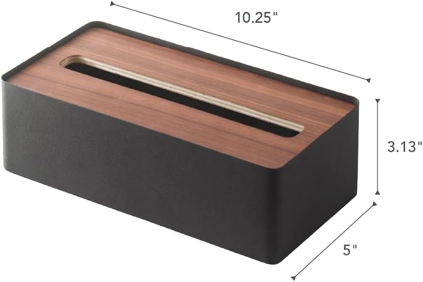 image:imageYAMAZAKI Home Rin Rectangular Tissue Box Holder Metal Dispenser and Tissue Organizer with Wooden Lid Short Steel Wood