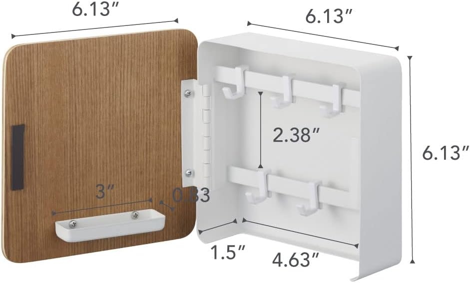 image:imageYAMAZAKI Home Rin Square Magnetic Key Cabinet Wood Accented Keychain Organizer Steel WoodAsh