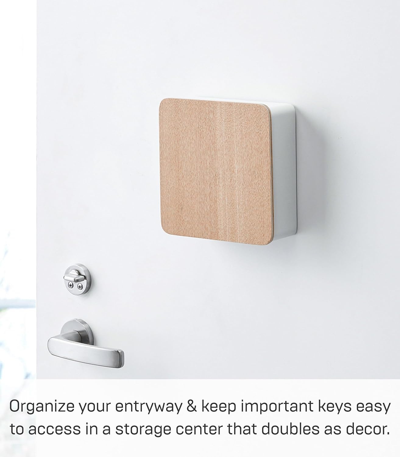 image:imageYAMAZAKI Home Rin Square Magnetic Key Cabinet Wood Accented Keychain Organizer Steel WoodAsh