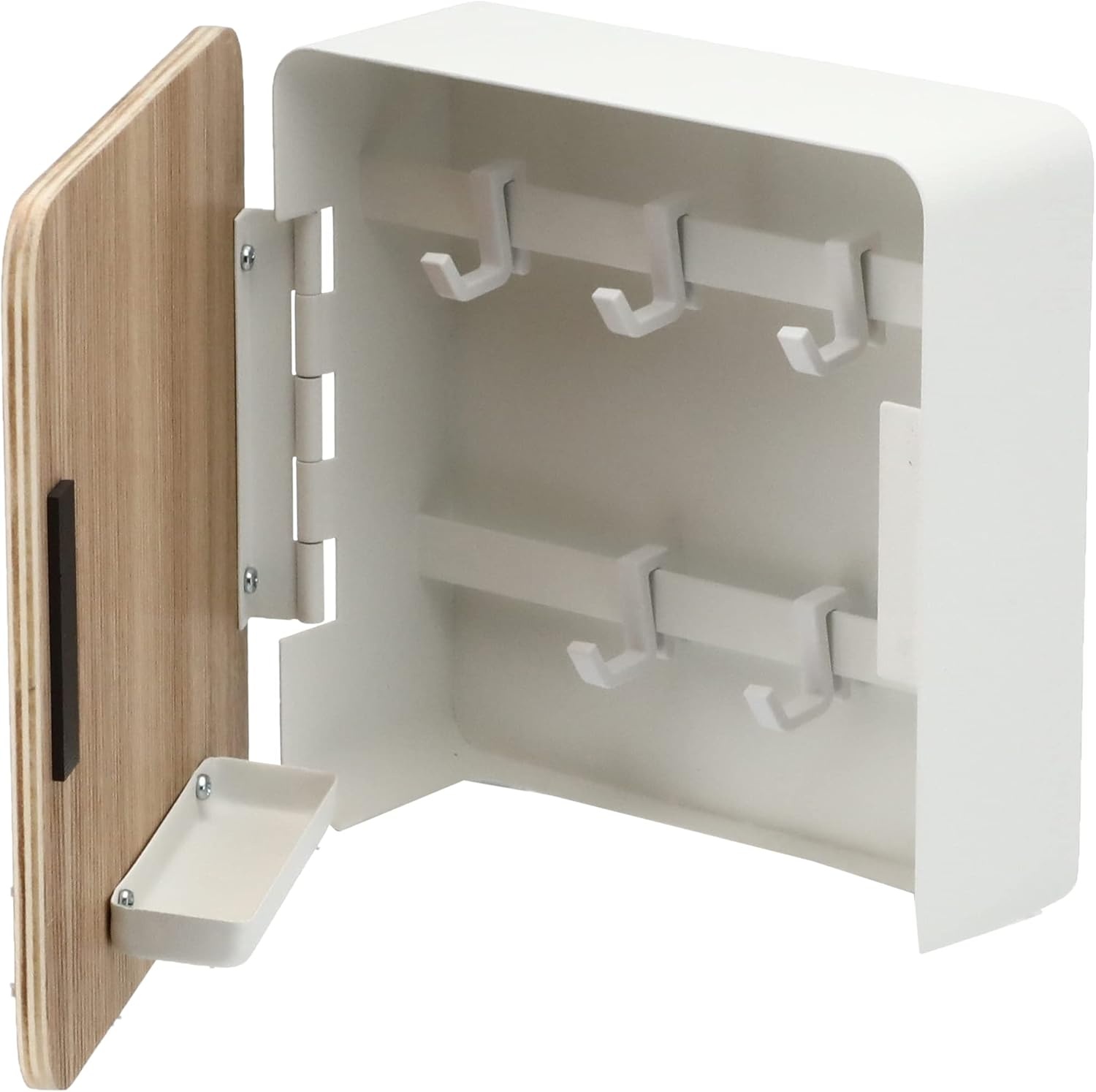 image:imageYAMAZAKI Home Rin Square Magnetic Key Cabinet Wood Accented Keychain Organizer Steel WoodAsh