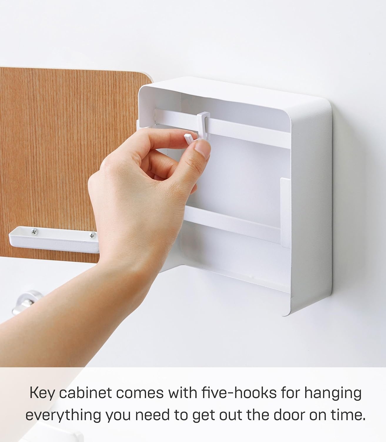image:imageYAMAZAKI Home Rin Square Magnetic Key Cabinet Wood Accented Keychain Organizer Steel WoodAsh