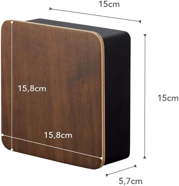 image:imageYAMAZAKI Home Rin Square Magnetic Key Cabinet Wood Accented Keychain Organizer Steel WoodWalnut