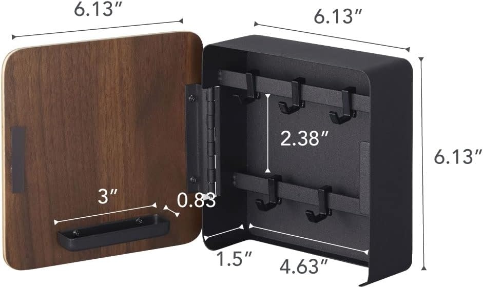 image:imageYAMAZAKI Home Rin Square Magnetic Key Cabinet Wood Accented Keychain Organizer Steel WoodWalnut