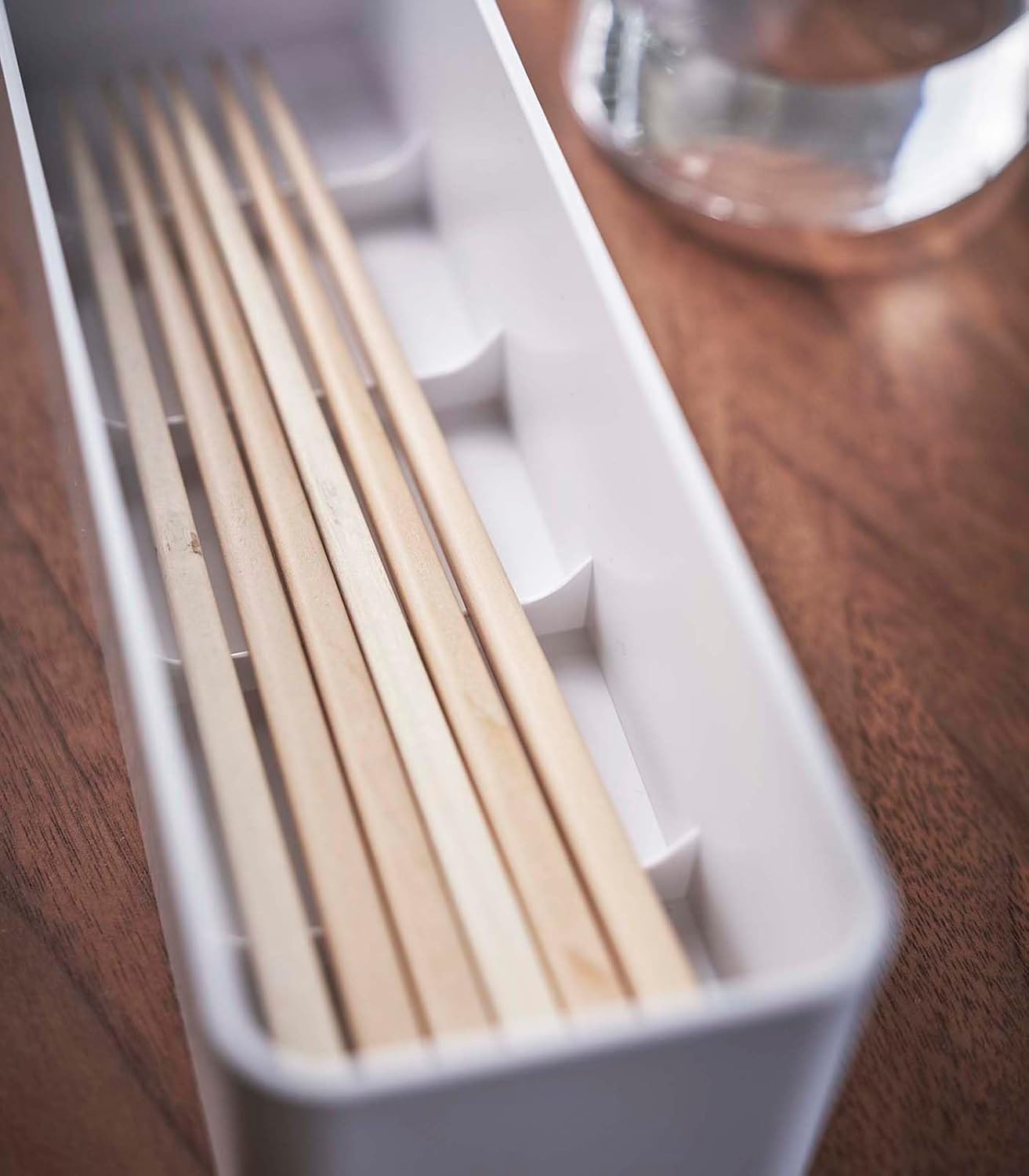 image:imageYAMAZAKI Home Rin Utensil Case Knife Fork Spoon Silverware Cutlery Holder with Divider Portable for Kitchen Counter Or Table Plastic WoodAsh