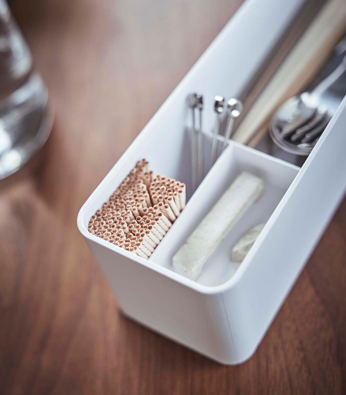 image:imageYAMAZAKI Home Rin Utensil Case Knife Fork Spoon Silverware Cutlery Holder with Divider Portable for Kitchen Counter Or Table Plastic WoodAsh