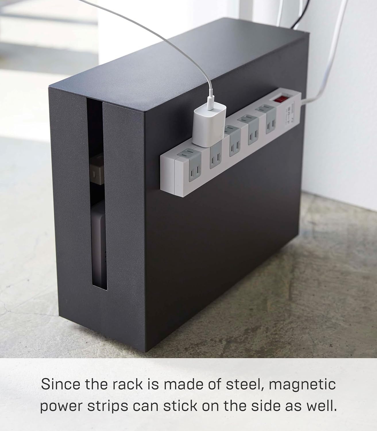 image:imageYAMAZAKI Home Rolling Cable Management Cord Power StripSurge Protector Storage Organizer for Office or Bedroom Steel One Size WhiteBlack