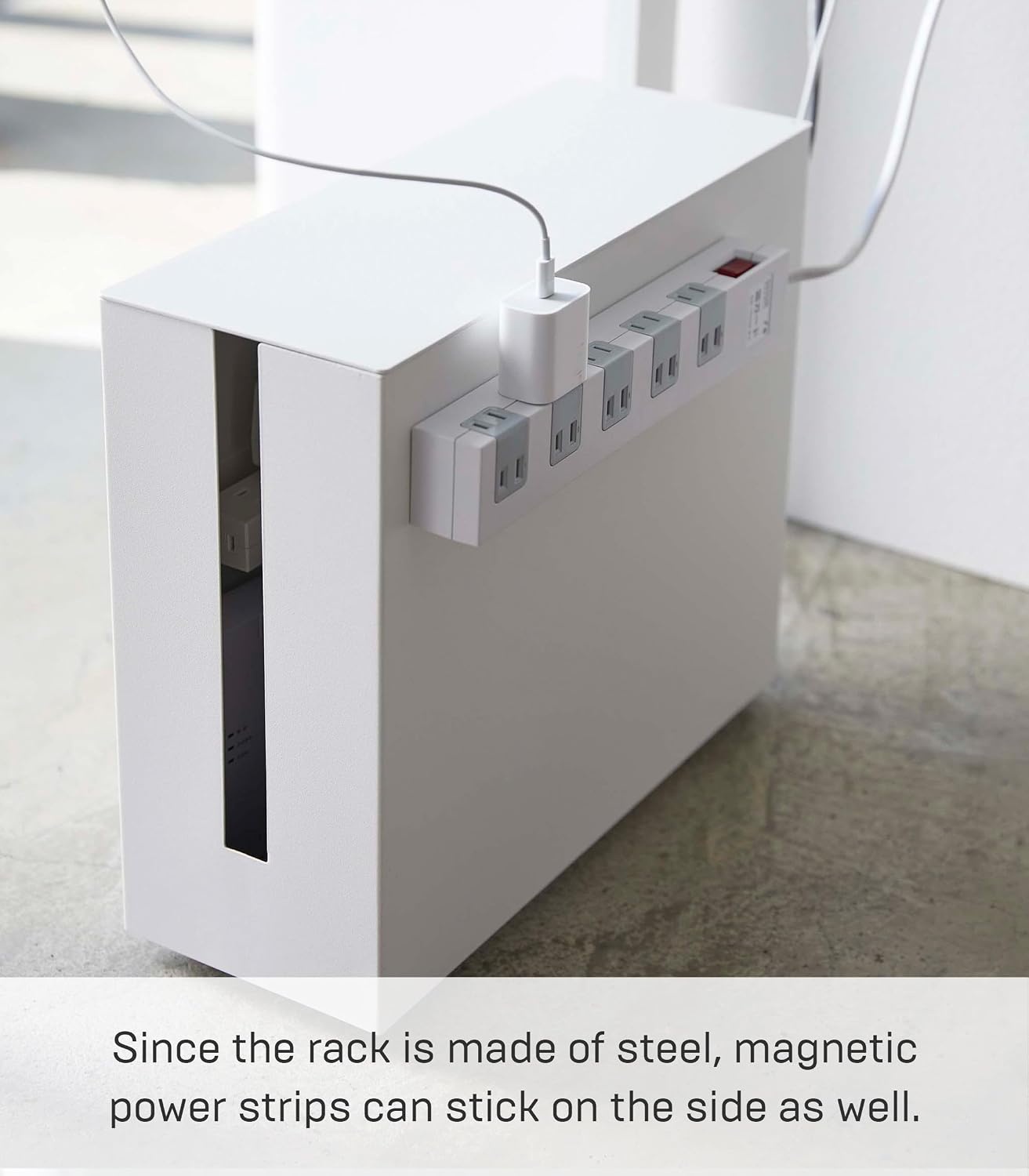 image:imageYAMAZAKI Home Rolling Cable Management Cord Power StripSurge Protector Storage Organizer for Office or Bedroom Steel One Size WhiteWhite
