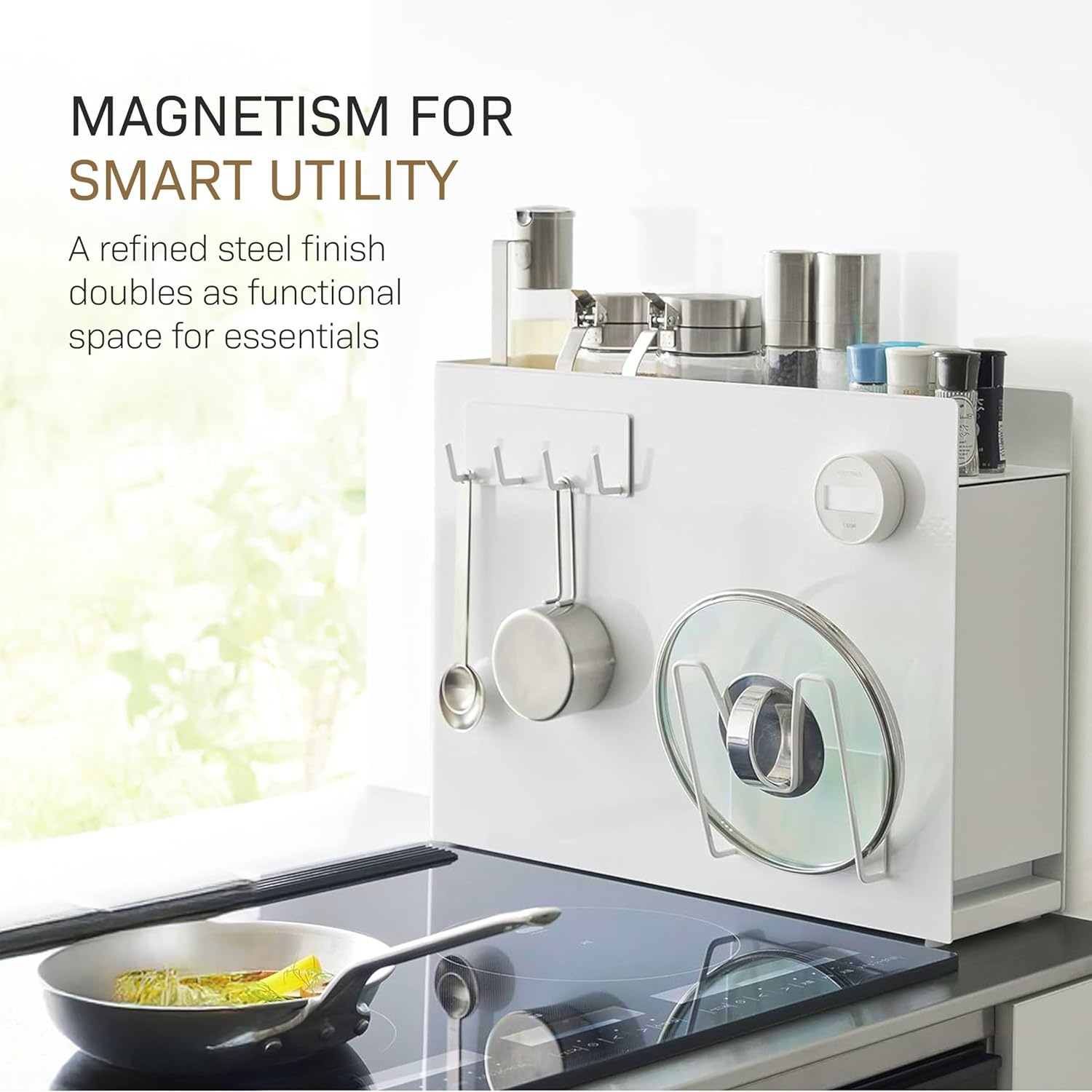 image:imageYAMAZAKI Home Sliding Drawer Seasoning Rack Pull Out Spice Rack for Countertop Steel Kitchen Organizer with Magnetic Panels Modern Spice Storage Drawer Black Easy Access DesignWhite