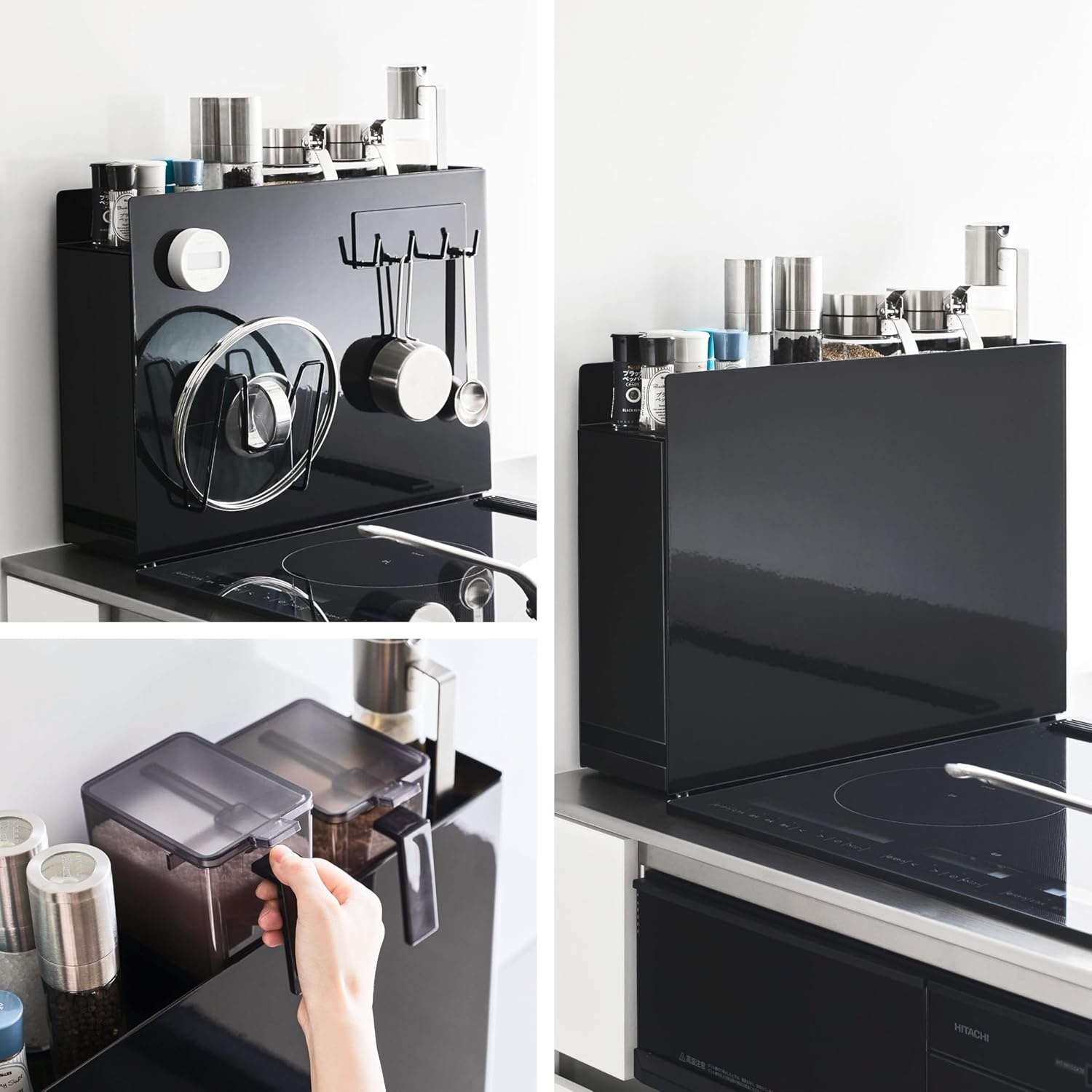 image:imageYAMAZAKI Home Sliding Drawer Seasoning Rack Pull Out Spice Rack for Countertop Steel Kitchen Organizer with Magnetic Panels Modern Spice Storage Drawer Black Easy Access DesignBlack