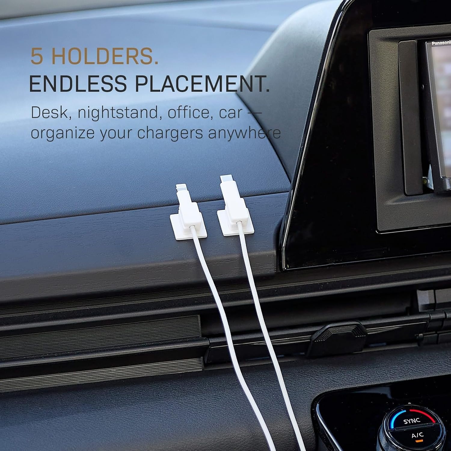 image:imageYAMAZAKI Home Smart Magnetic Cable Holders Set of 5 Adhesive Cord Organizer Clips with Steel Bases for Desk Cable Management Charging Cables Nightstand Office Car SiliconeWhite