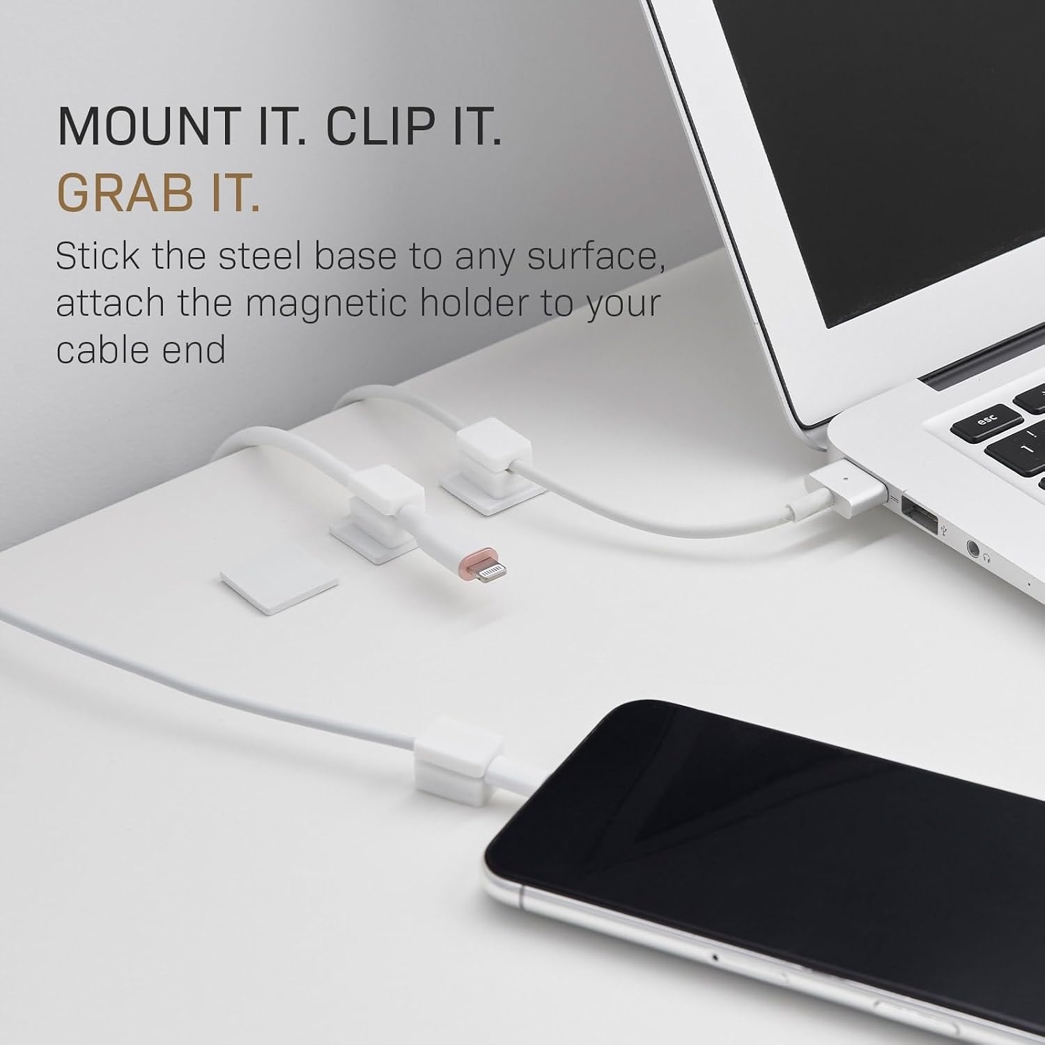 image:imageYAMAZAKI Home Smart Magnetic Cable Holders Set of 5 Adhesive Cord Organizer Clips with Steel Bases for Desk Cable Management Charging Cables Nightstand Office Car SiliconeWhite