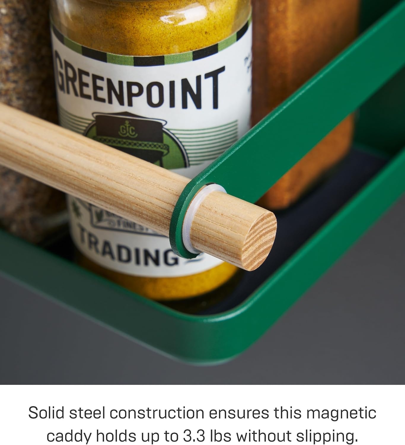 image:imageYAMAZAKI Home Strategist Magnetic Spice Storage Rack Organizer For Fridge Steel WoodForest Green