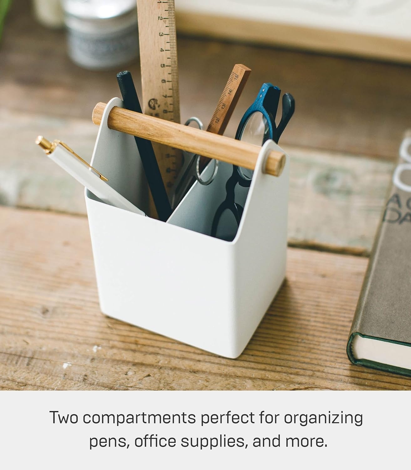 image:imageYAMAZAKI Home Tosca Desk Organizer Stationary Holder For Office amp School Supplies Pens Steel WoodOne Size