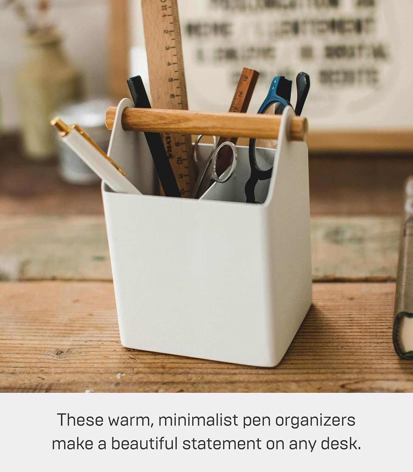 image:imageYAMAZAKI Home Tosca Desk Organizer Stationary Holder For Office amp School Supplies Pens Steel WoodOne Size